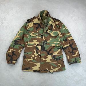 Vintage 1989 U.S. Military Cold Weather Field Coat Woodland Camo M65 Medium Long